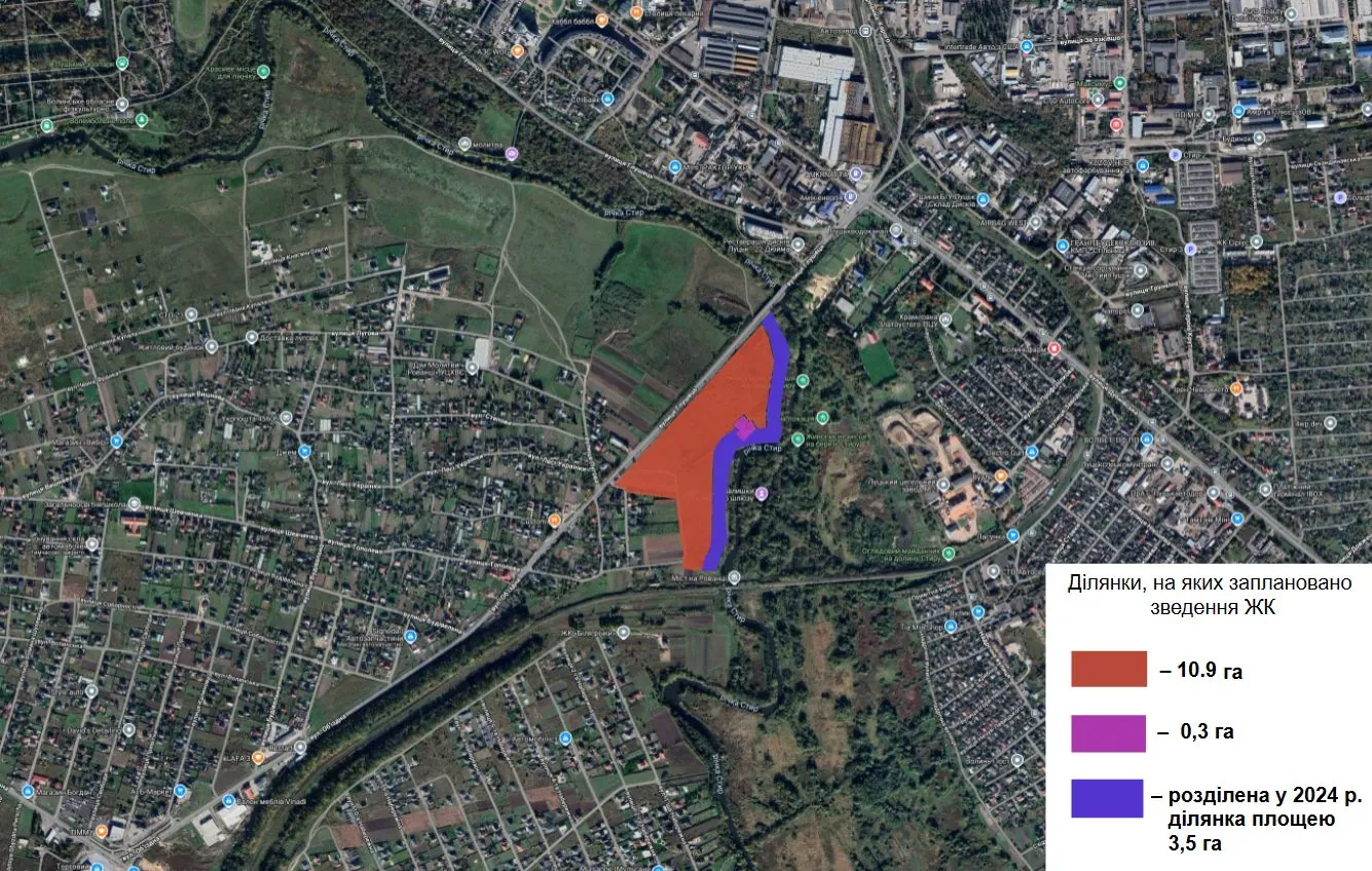 Орієнтовна ділянка будівництва, загальна площа якої 13,4 га