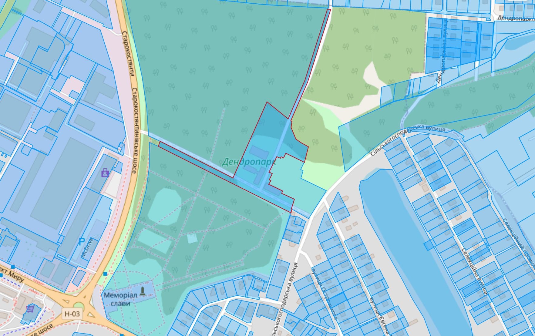 Місце майбутнього будівництва позначене червоним контуром 