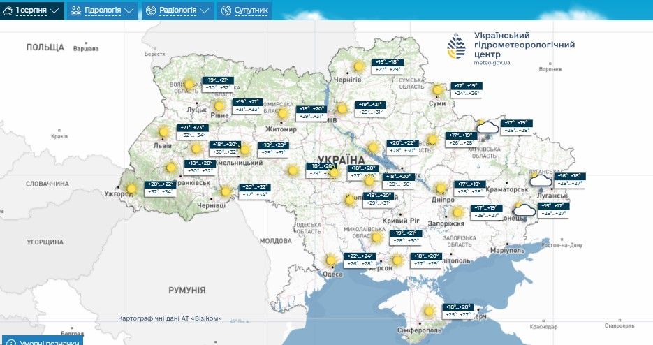 Погода на 1 серпня (клікніть для збільшення)
