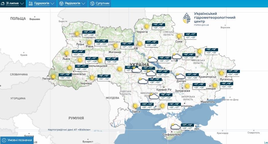 Погода на 31 липня (клікніть для збільшення)