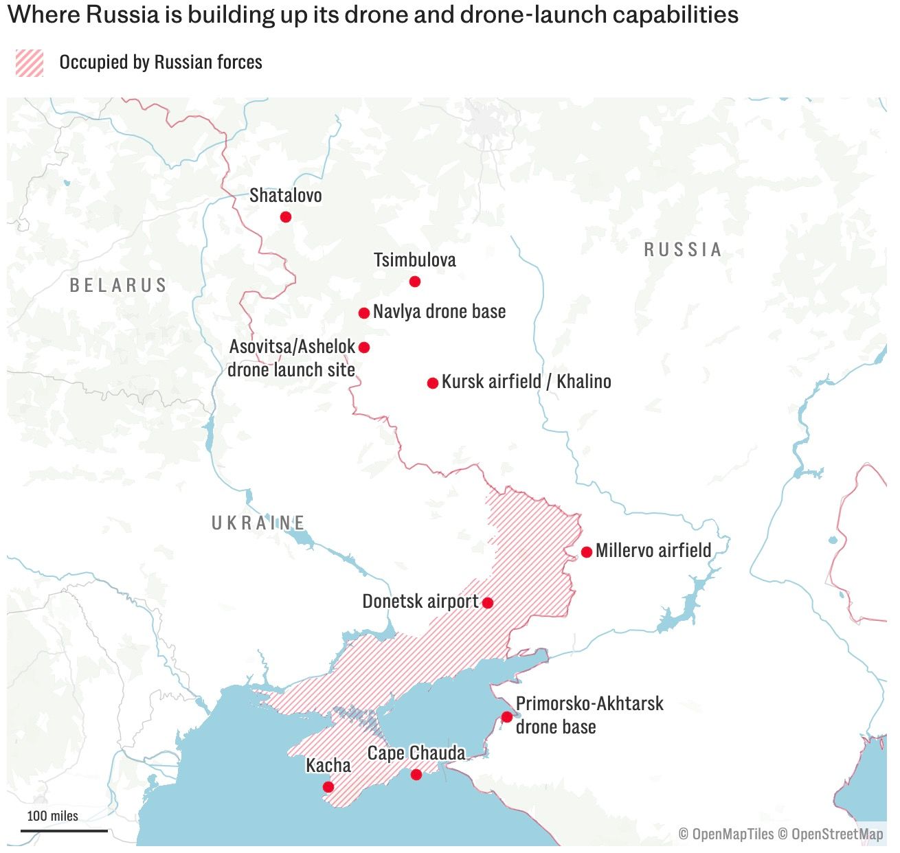  10 місць, де росіяни нарощують спроможність запуску БпЛА (карта The Telegraph)