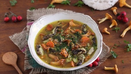 Насичена грибна юшка із сушених лісових грибів