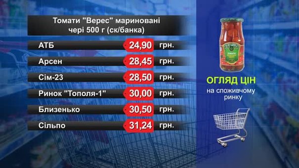 Томати мариновані «Верес». Огляд цін у львівських супермаркетах за 22 лютого
